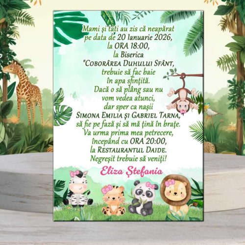 Invitatie botez Safari fetite, animalute