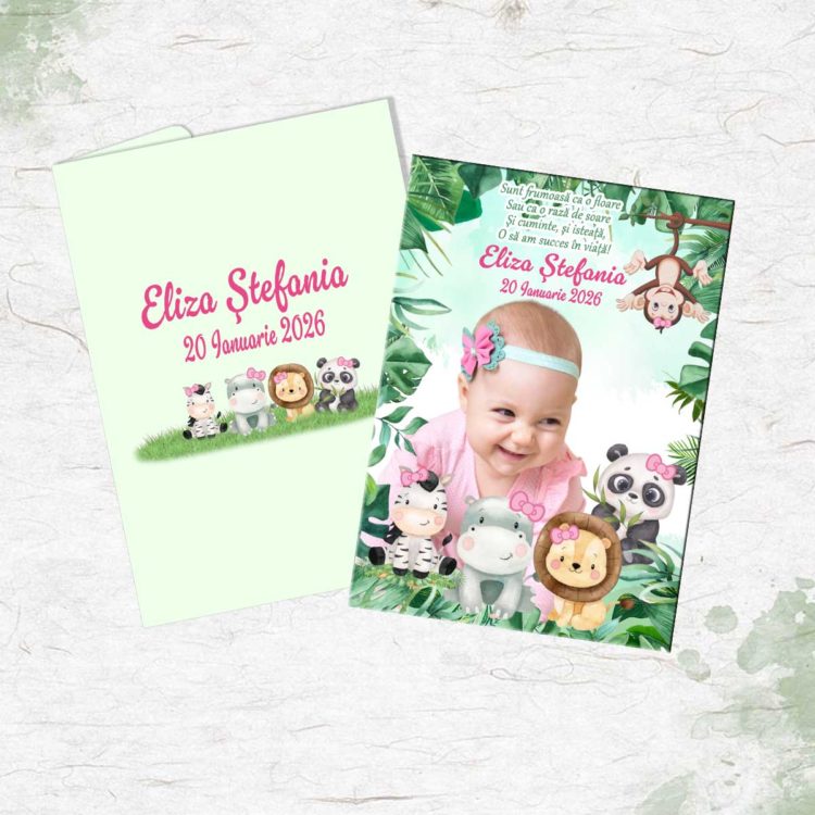 Invitatie botez Safari fetite, animalute