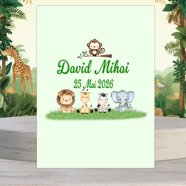 Invitatie botez Safari baieti, animalute