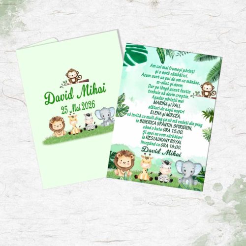 Invitatie botez Safari baieti, animalute