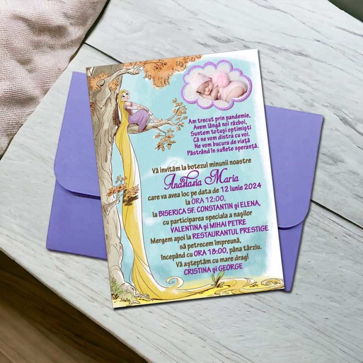 Invitatii botez fete, printesa