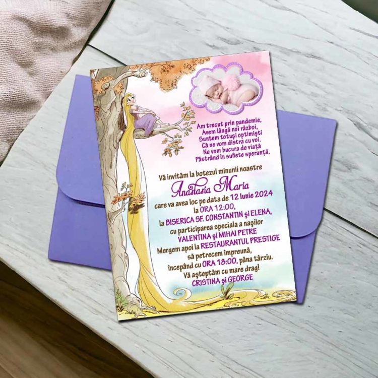 Invitatie magnetica botez fete printesa