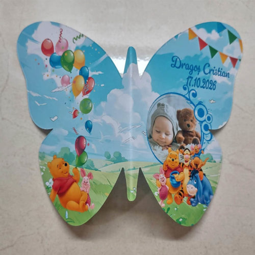 Invitatii botez fluture Winnie the Pooh