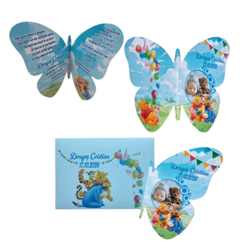 Invitatii botez fluture Winnie the Pooh