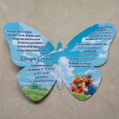 Invitatii botez fluture Winnie the Pooh