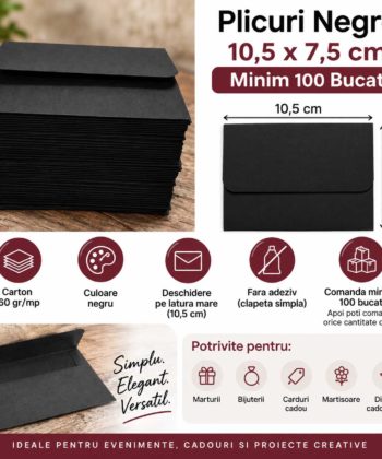 Plicuri negre 10,5 x 7,5 cm din carton - minim 100 bucati