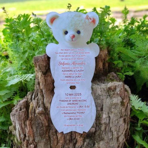 Invitatii Botez Ursulet Fetite - Invitatie Botez Ursulet