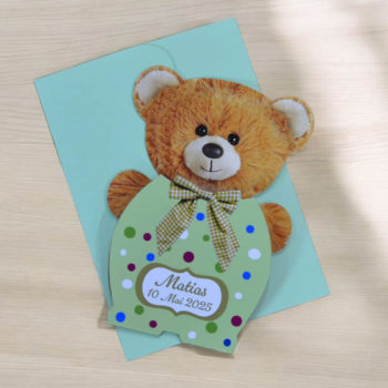 Invitatii botez baieti ursulet maro 680961 cu plic vernil
