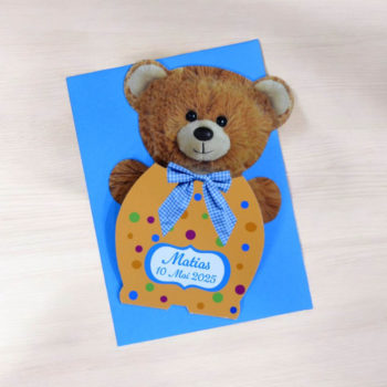 Invitatii botez baieti ursulet maro 680970 cu plic albastru
