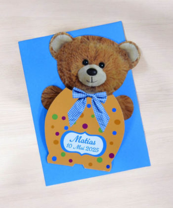 Invitatii botez baieti ursulet maro 680970 cu plic albastru