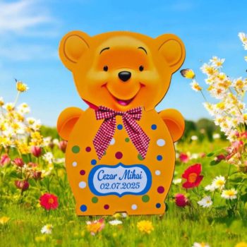 Invitatii botez ursulet Winnie personalizate pentru copii