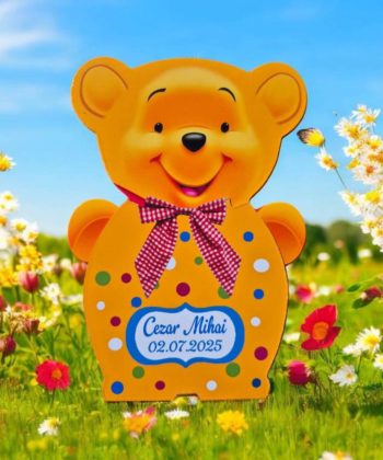 Invitatii botez ursulet Winnie personalizate pentru copii