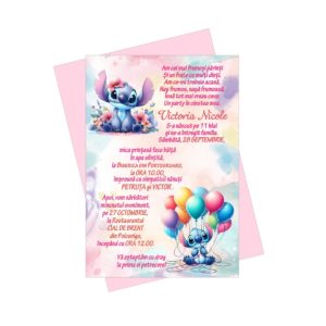 Invitatii Botez Fetite Stitch - Invitatii Stitch - Invitatii Botez Digitale