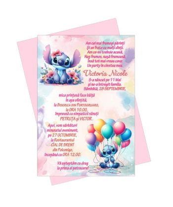 Invitatii Botez Fetite Stitch - Invitatii Stitch - Invitatii Botez Digitale