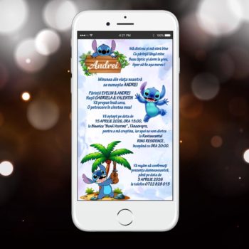 Invitatii Botez Digitale Baieti Stitch - Invitatii Botez Online