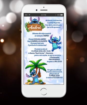 Invitatii Botez Digitale Baieti Stitch - Invitatii Botez Online