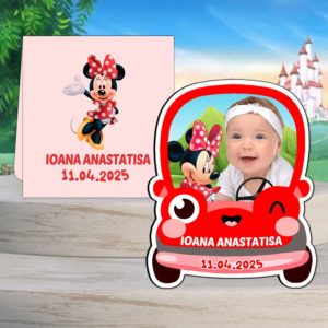 Magnet Masinuta Minnie Mouse – Marturii personalizate pentru botez fetite care aduc zambete si amintiri de neuitat