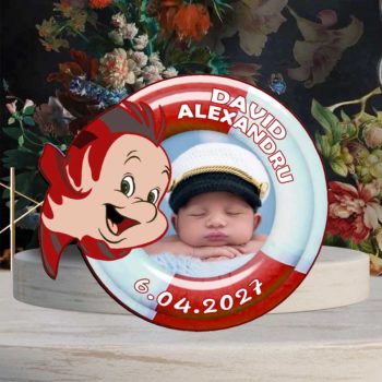 Marturie botez pestisor magnet personalizat rosu