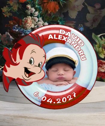 Marturie botez pestisor magnet personalizat rosu