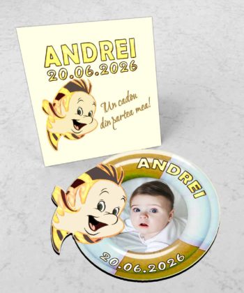 marturie botez magnet pestisor auriu cu plic crem