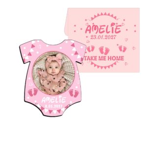 marturii botez fetite magnet tricou roz cu plic