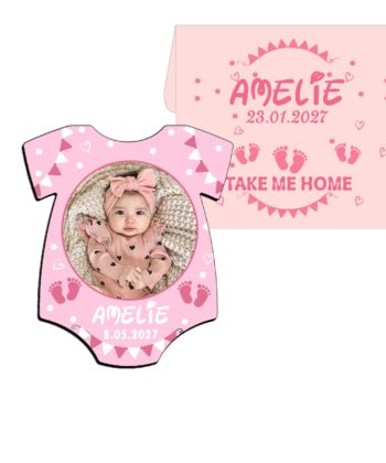 marturii botez fetite magnet tricou roz cu plic