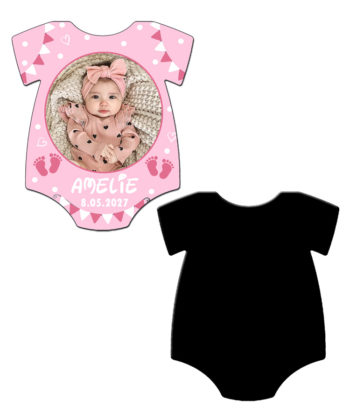 marturii botez fetite magnet tricou roz fata si verso