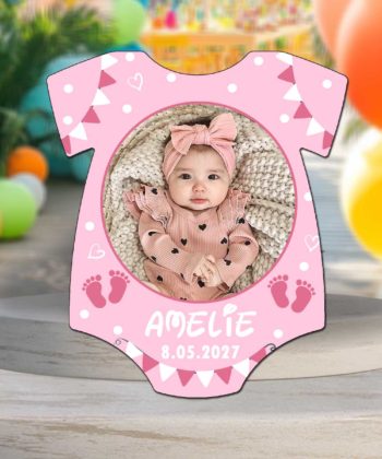 marturii botez fetite magnet tricou roz personalizat