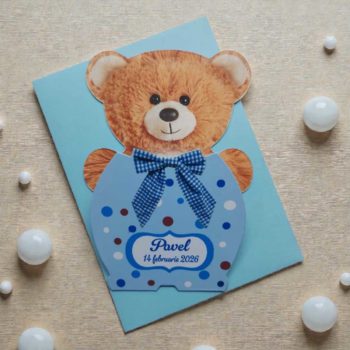 Invitatii botez ursulet 682172 personalizate pentru baieti