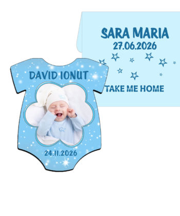 marturii botez baieti magnet tricou cu plic bleu