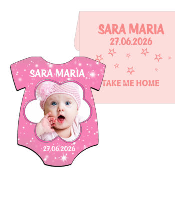 marturii botez fetite magnet tricou cu plic roz
