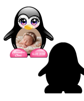 marturie botez magnet pinguin roz fata si verso