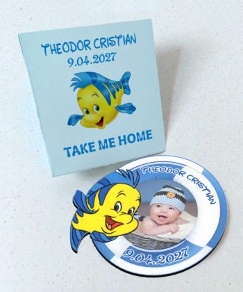 marturie botez magnet pestisor cu plic bleu personalizat