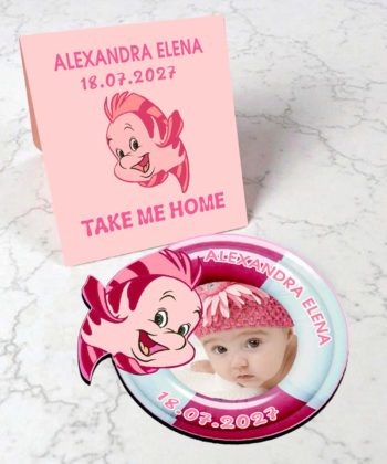 Marturie botez magnet pestisor cu plic roz personalizat