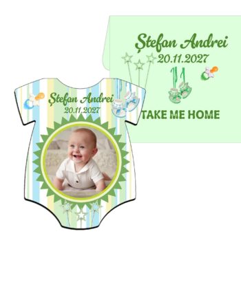 marturii botez magnet tricou baiat cu plic vernil