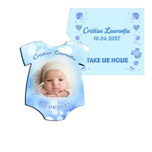 marturii botez baieti magnet tricou cu plic bleu