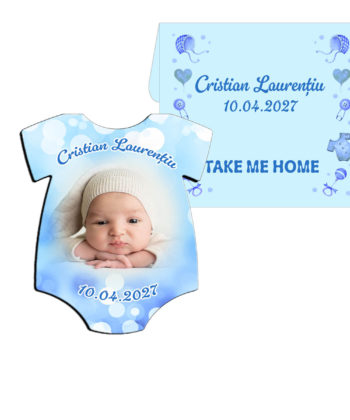 marturii botez baieti magnet tricou cu plic bleu
