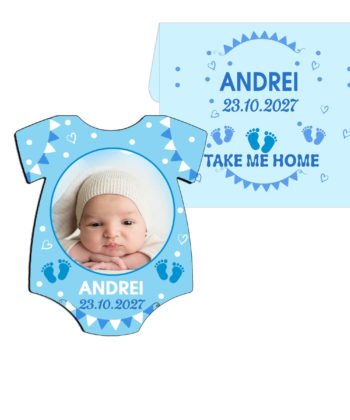 marturii botez baieti magnet tricou cu plic bleu grafica baby
