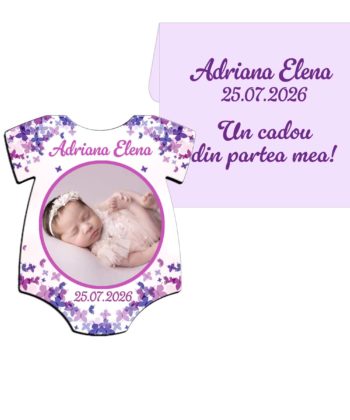 marturii botez fetita magnet tricou cu plic lila