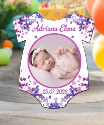 marturii botez fata magnet tricou personalizat floral mov