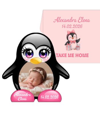 marturii botez fetite pinguin magnet cu plic roz