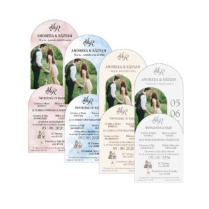 Invitatii nunta arcada cu fotografie personalizate fata si verso disponibile in mai multe culori 14x10 cm