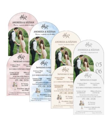 Invitatii nunta arcada cu fotografie personalizate fata si verso disponibile in mai multe culori 14x10 cm