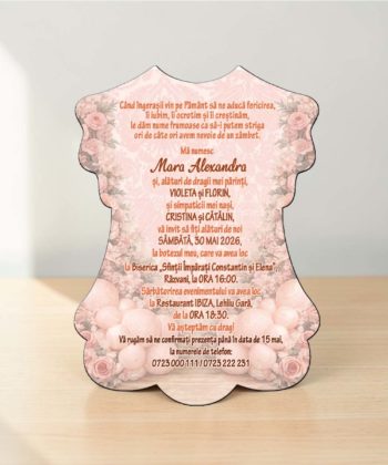 invitatie botez rochita balerina cu text personalizat pentru fetita