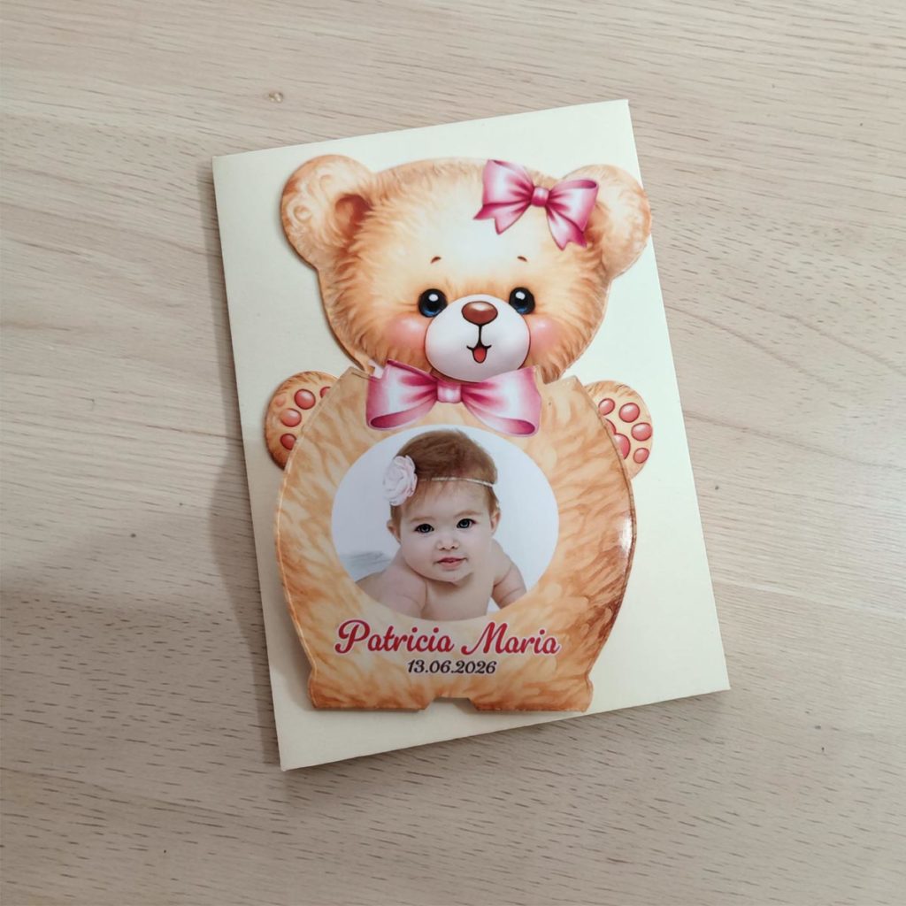 invitatii botez ursulet personalizate cu fotografie