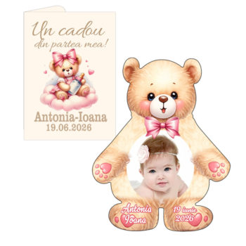 marturie botez ursulet magnet personalizat cu poza