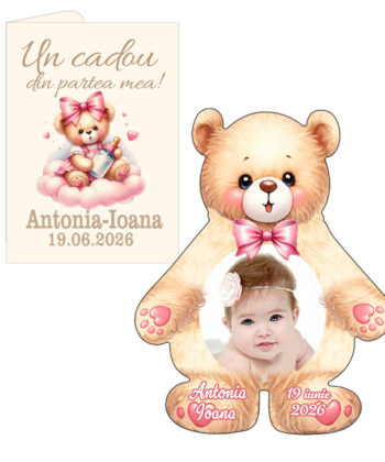 marturie botez ursulet magnet personalizat cu poza
