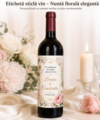 Eticheta sticla vin nunta florala