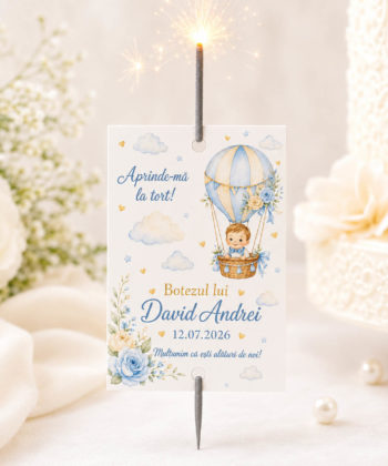 Artificiu personalizat Aprinde-ma la tort cu balon cu aer cald pentru baiat