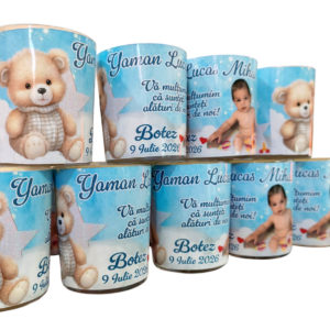 Marturii botez lumanari in pahar personalizate cu poza copilului